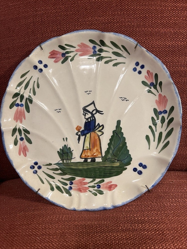 Quimper Decorative Dinner Plate - Blue Ridge Pottery, Hand-Painted