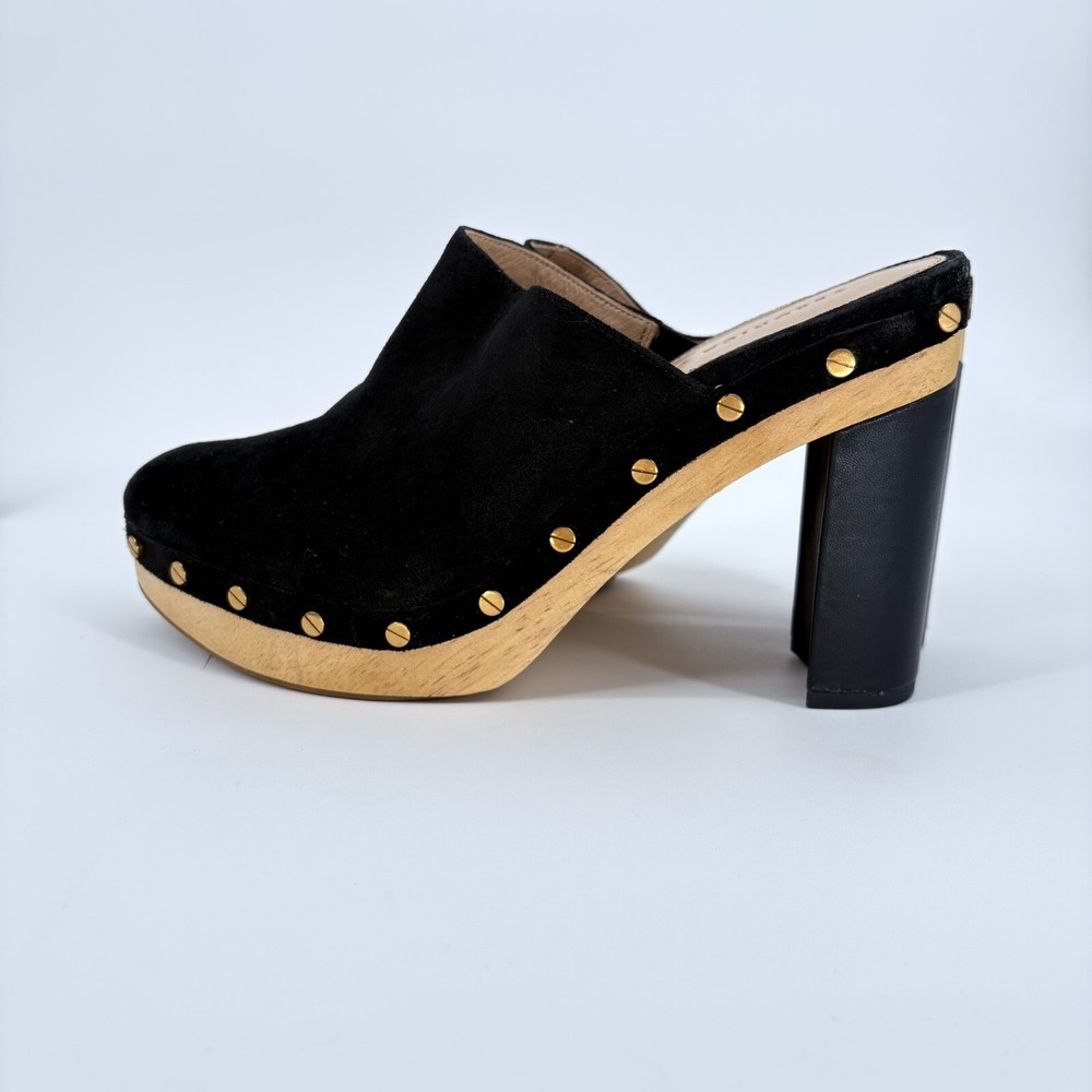 Veronica Beard Grita Black Suede Studded Heeled Mules Size 9M Clogs