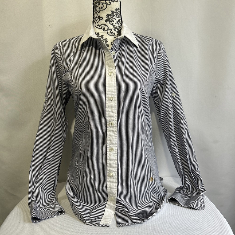 J.Crew Blue & White Striped  Button Down Shirt Women’s Size 2 Long Sleeves