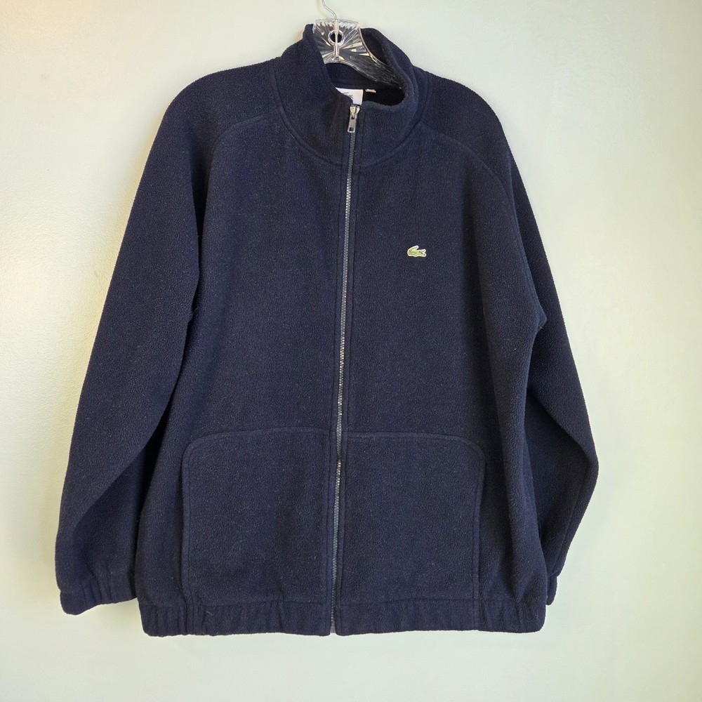 Lacoste Fleece Jacket Mens Large Navy Blue Full Zip Stand Collar Crocodile Logo