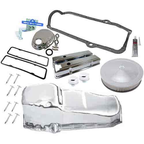 RPC R9216K Small Block Chevy Chrome Dress-Up Kit Includes: Steel Valve Covers Ti