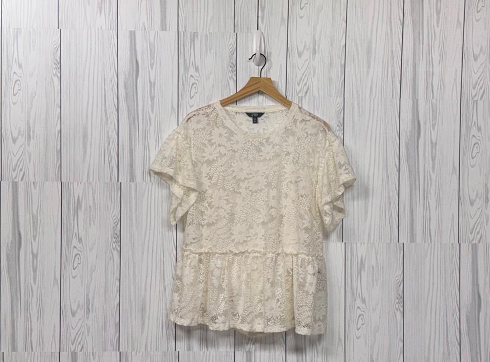 Terra & Sky blouse womens size 0x short sleeve white floral patterned top