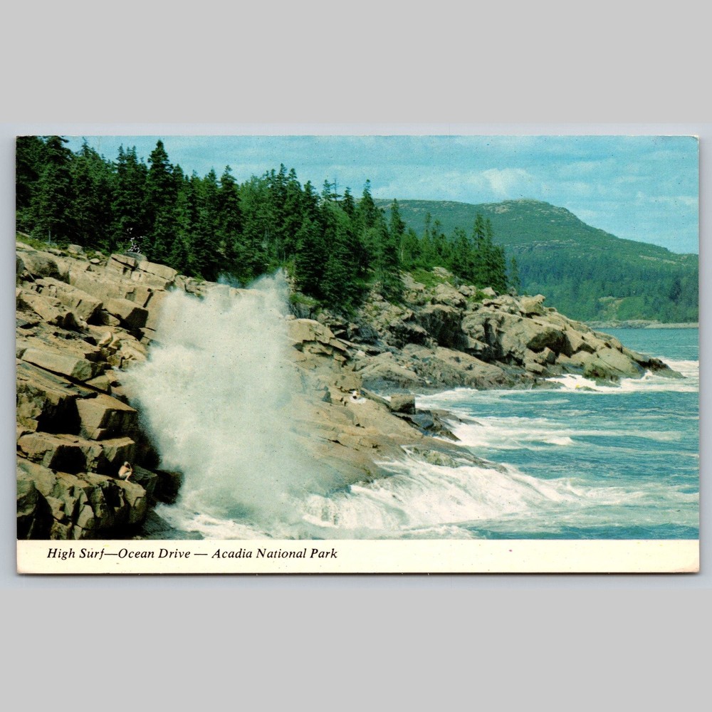 Postcard High Surf Ocean Drive Acadia National Park Bar Harbor Maine-image