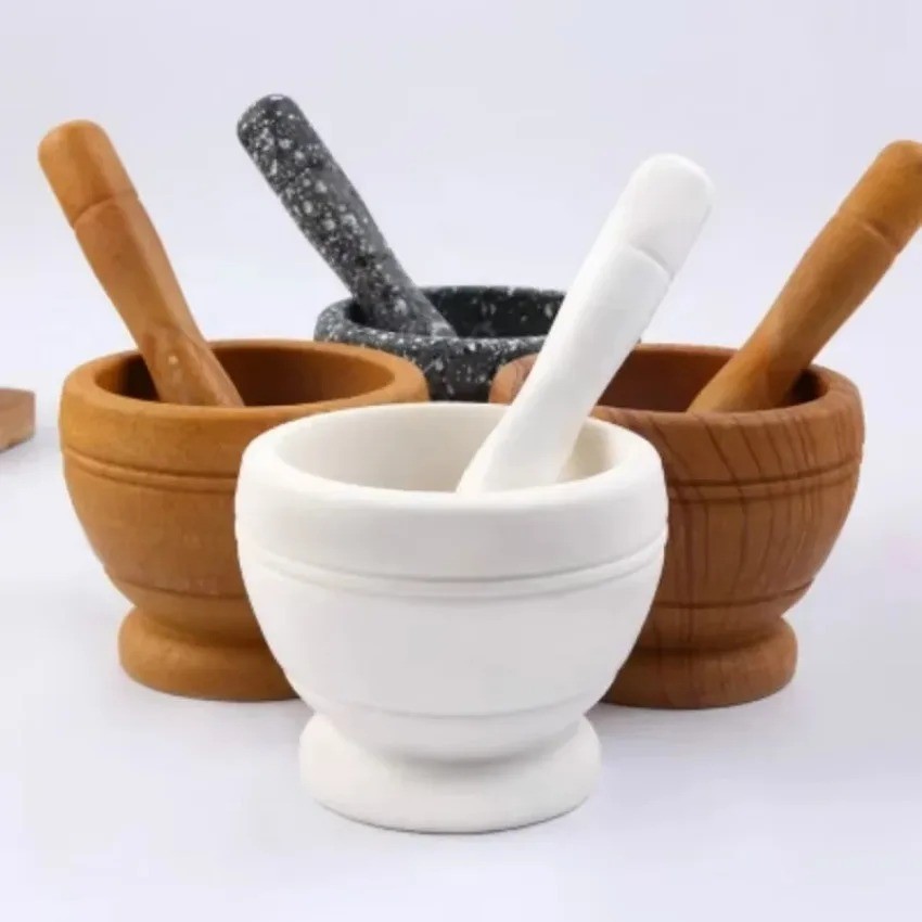 Resin Mortar and Pestle Set Garlic Herb Spice Grinder Crusher Bowl Kitchen Tool