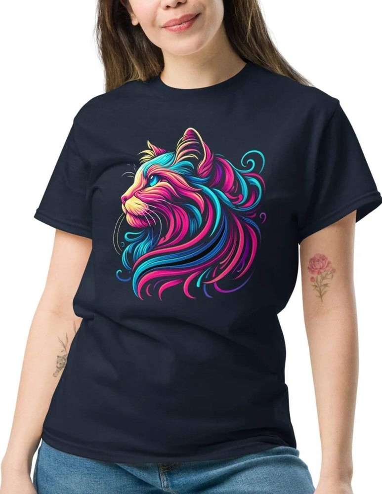Abstract Cat T‑Shirt – Artistic Feline Graphic Tee in Bold Colors-image
