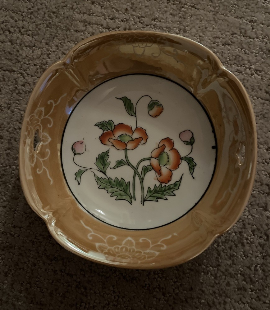 Vintage Japanese Hand Painted Lusterware Floral Bowl