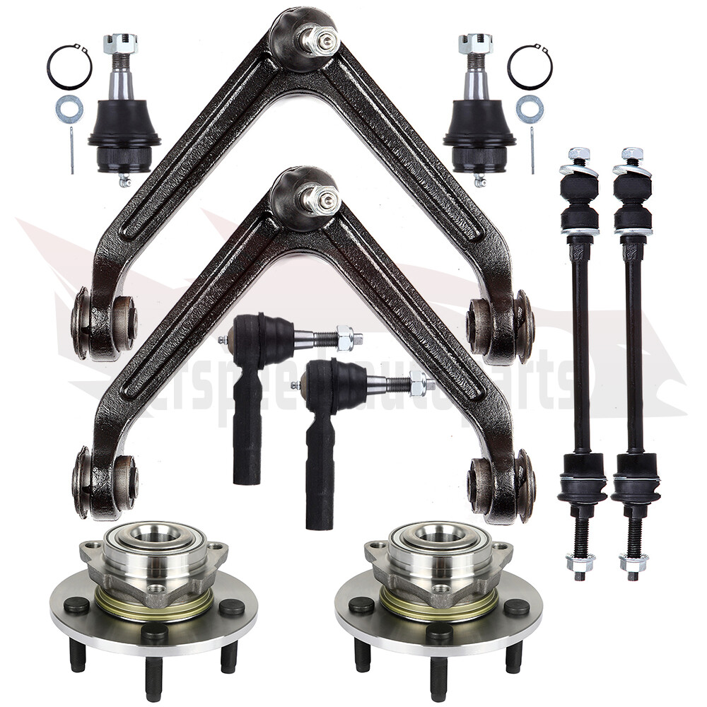 10PCS Dodge Ram 1500 Front Suspension Kit - Ball Joints, Tie Rods, Sway Bar, Wheel Bearings & Hub