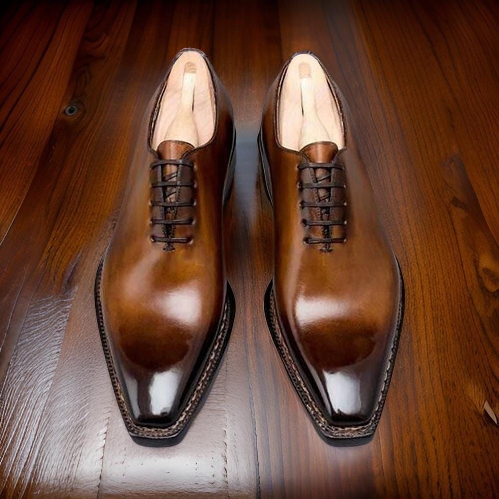 Men’s Handmade Brown Leather Wingtip Oxford Dress Shoes - Lace-Up Formal shoe