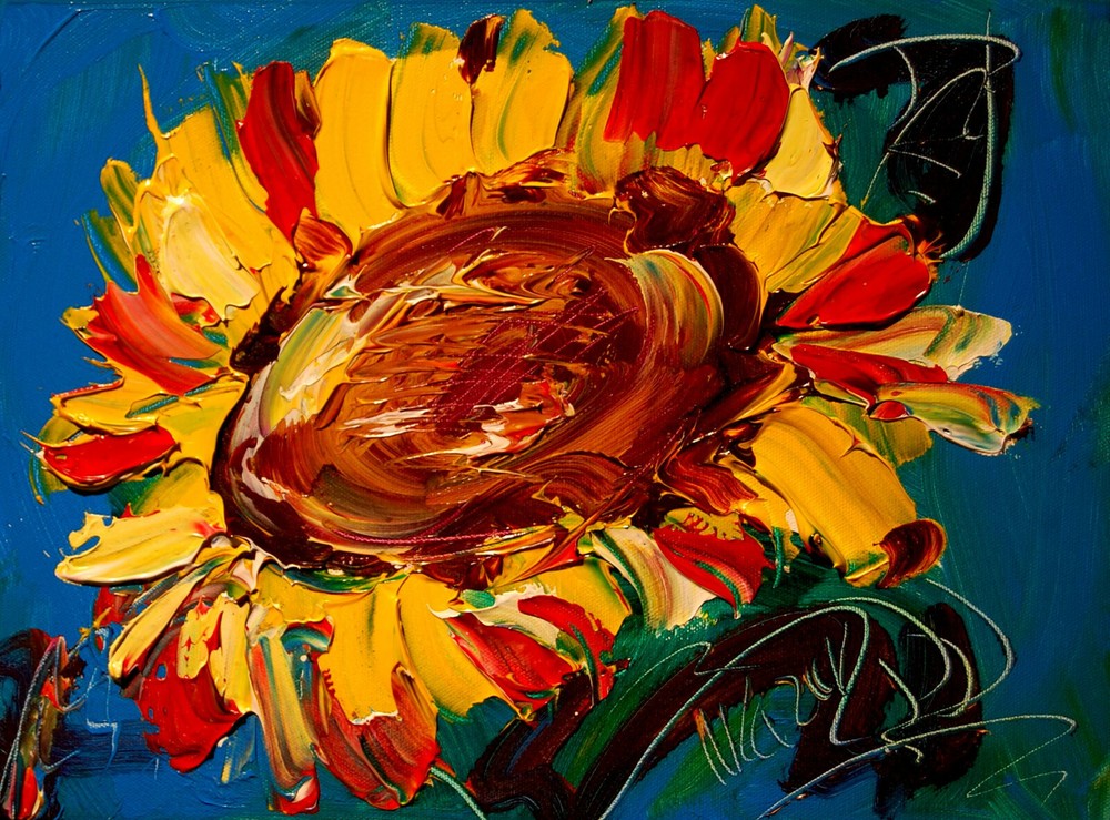 SUNFLOWERS ABSTRACT  Original Oil Painting on canvas IMPRESSIONIST   KAZAV FBGEW