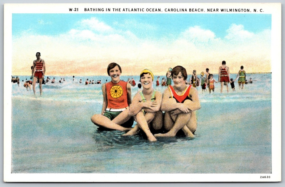 Bathing In Atlantic Ocean Carolina Beach Near WILMINGTON NC VINTAGE Postcard