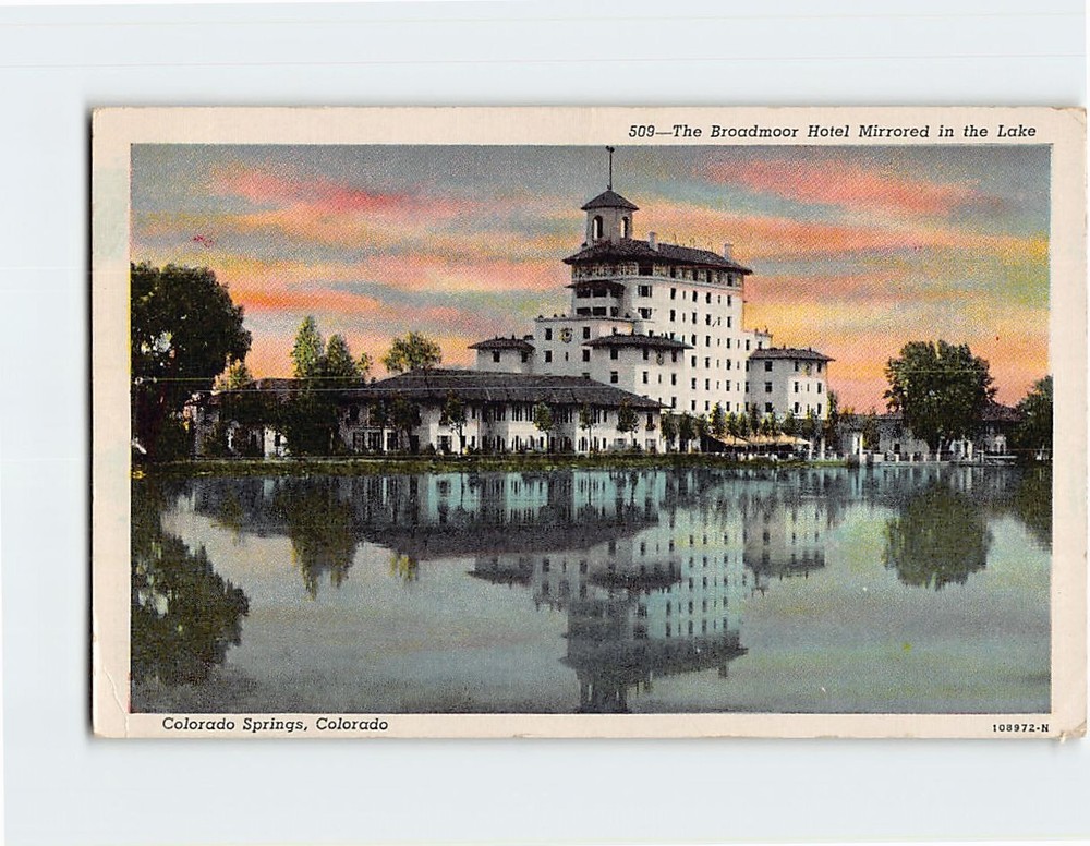 Postcard The Broadmoor Hotel Mirrored in the Lake Colorado Springs Colorado USA