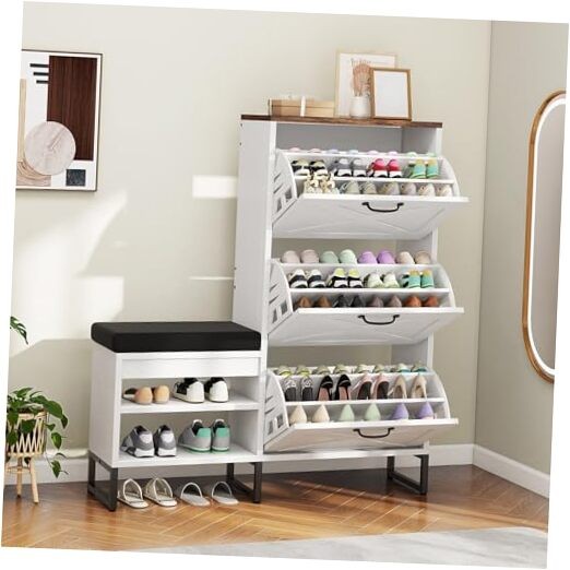 Farmhouse 3-Drawer Flip Shoe Storage Cabinet for Entryway  