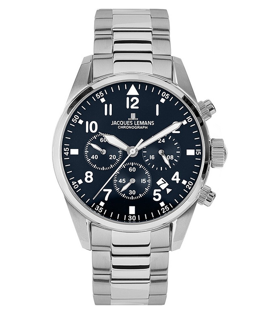 Jacques Lemans Men's Chronograph Barcelona Steel/Blue Chrono 42-2D