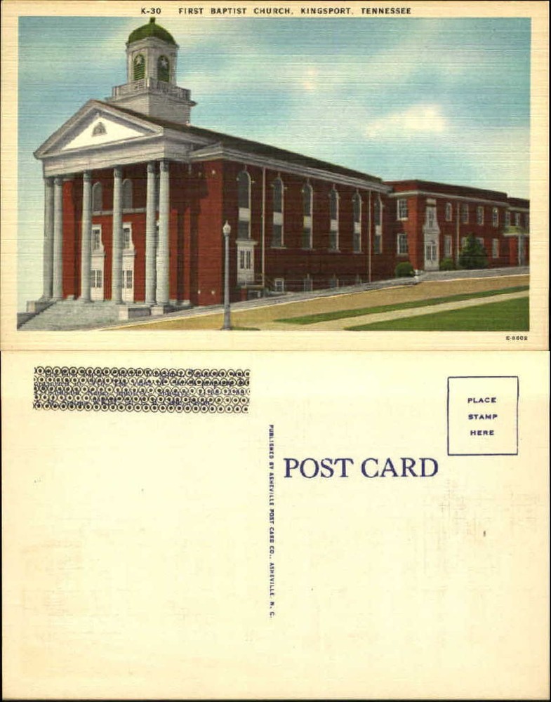 First Baptist Church Kingsport TN unused 1940s postcard