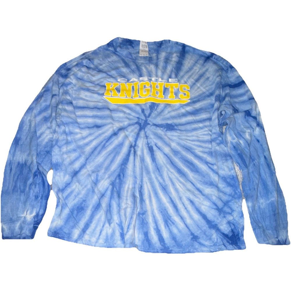 Gildan Heavy Cotton Blue Tie-Dye Women’s Long Sleeve Crew Neck Logo Tee 2XL
