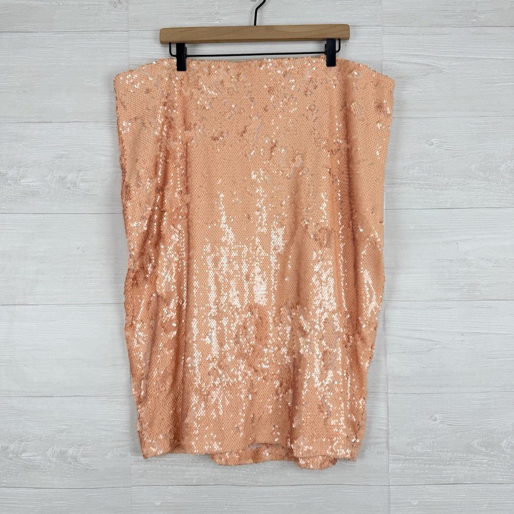 Eloquii Plus Size 20 Peach Sequin Pencil Skirt with Elastic Waist for Parties