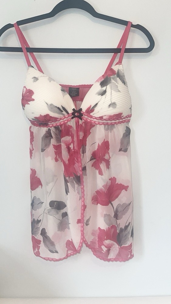 Women’s Apt 9 Lingerie Set Size Medium Floral Babydoll white pink thong NWOT