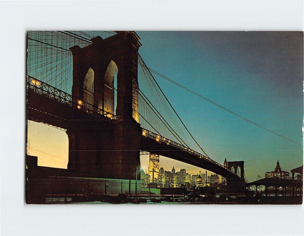 Postcard Lower Manhattan Skyline Brooklyn Bridge New York City New York USA