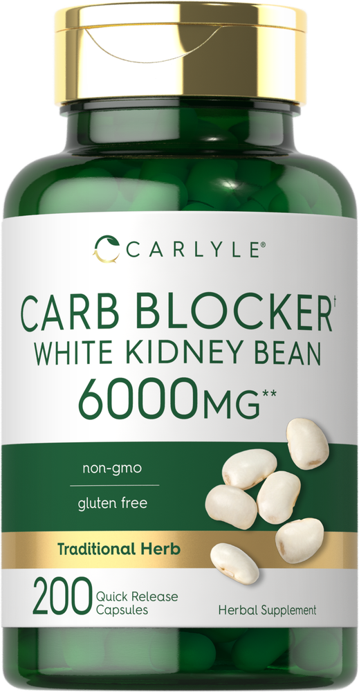 White Kidney Bean Extract Carb Blocker | 6000mg | 200 Capsules | by Carlyle