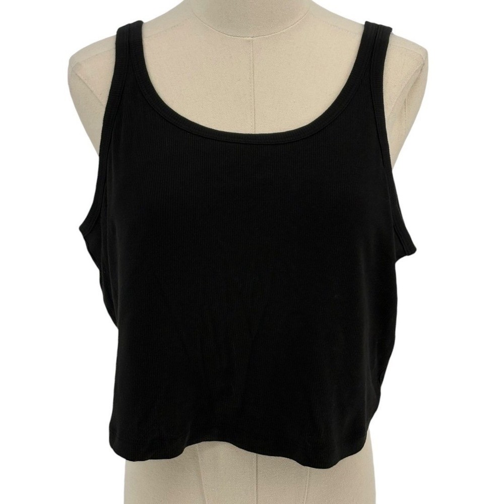PINK Victoria's Secret Tank Top Black Ribbed Shelf Bra Crop XXL