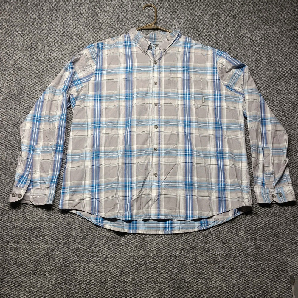 Eddie Bauer Mens Sz 2XL Long Sleeve Button Down Shirt Blue Gray Plaid