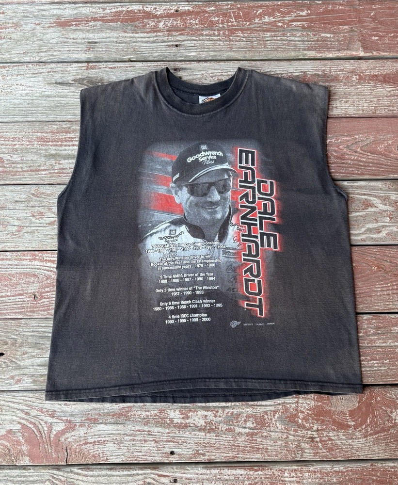 Vintage Y2K Dale Earnhardt T-Shirt Mens XL Black 2000 NASCAR Sleeveless Faded