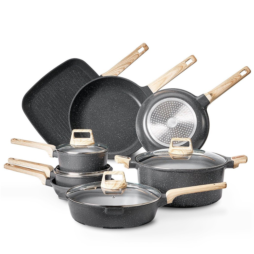 19-Piece Cookware Set w/Protectors&Lid Granite Nonstick Pots and Pans Set