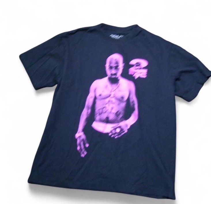 Tupac Black Graphic Print T-Shirt Men’s L Regular Crew Neck Short Sleeve