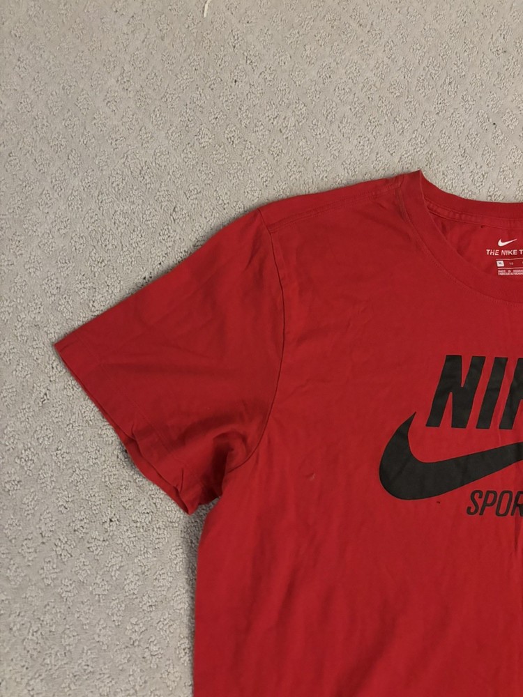 Nike Shirt Mens Large Red Short Sleeve Swoosh Crew Neck Cotton Blend Athletic