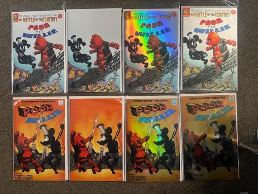 Do You Pooh? Superman Spider-man Homage Pooh Vs Willie Variant set of 8 Mychaels