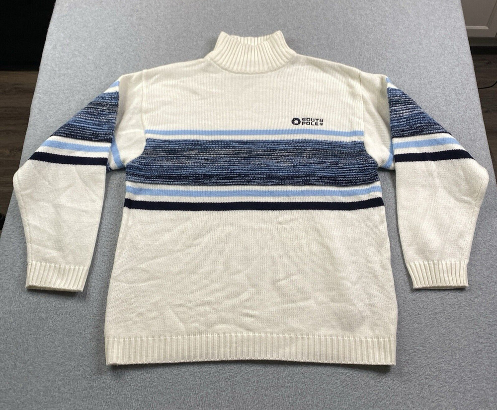 VINTAGE SouthPole Sweater Mens XL Knit Pullover Blue White MADE IN KOREA 90s Y2K