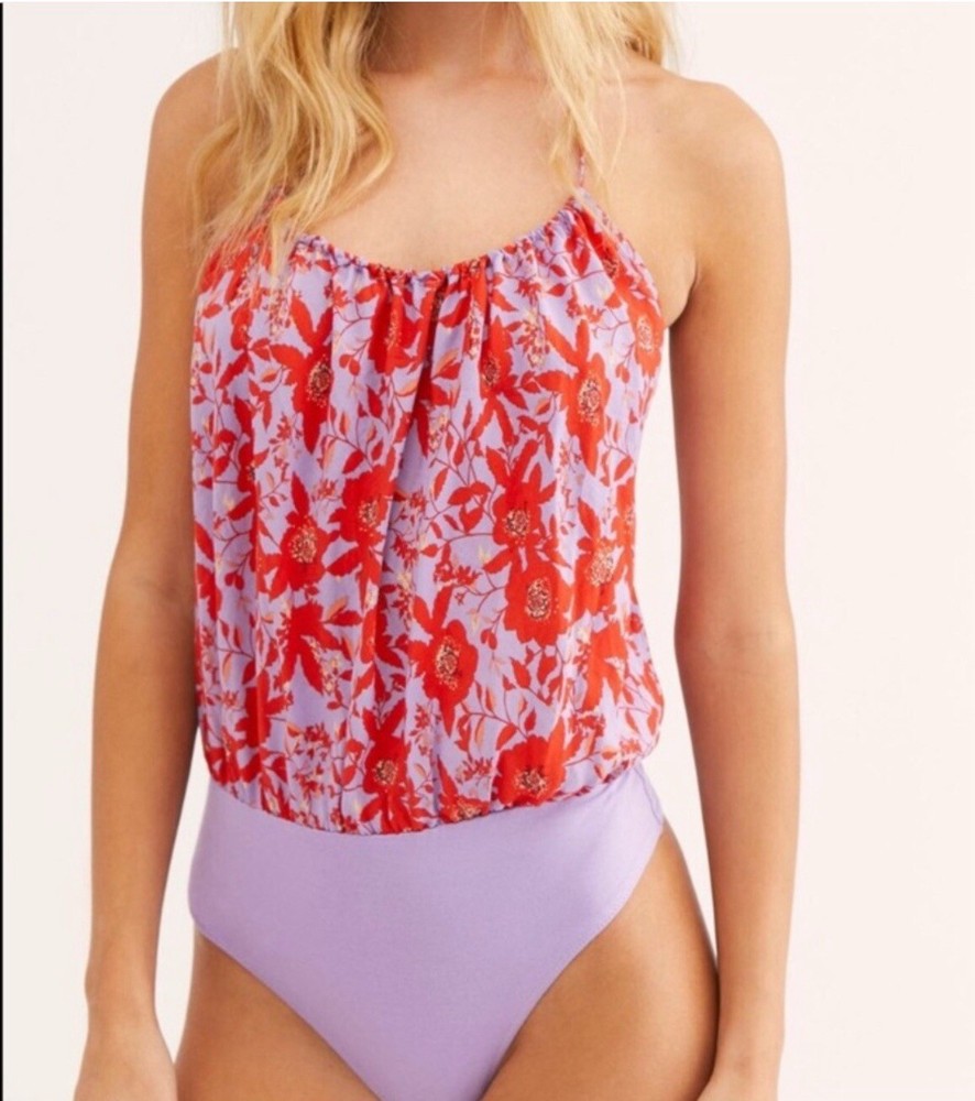 New Intimately Free People Women's Purple & Red Liza Halter Bodysuit Size L