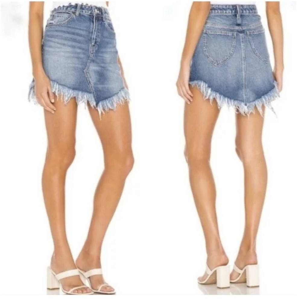 Free People We The Free Bailey Fringe Asymmetric Denim Mini Skirt Women’s S
