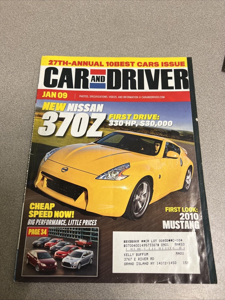 2009/Jan/Car & Driver/10 Best Cars, 2010 Mustang/Nissan 370 Z/Acura TL Sh F15C