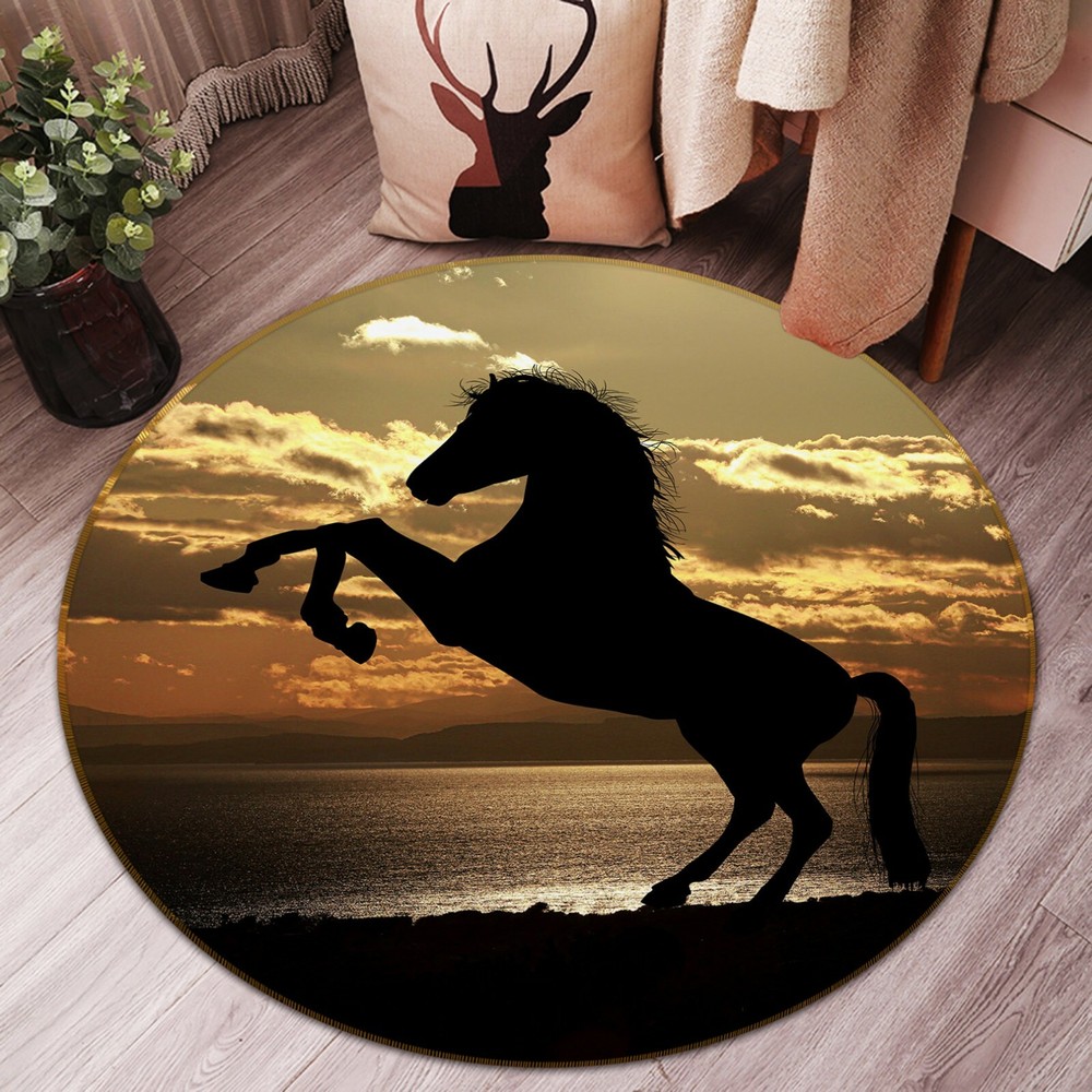 3D Sunset Lake Horse O1593 Animal Non Slip Rug Mat Elegant Photo Carpet Fay