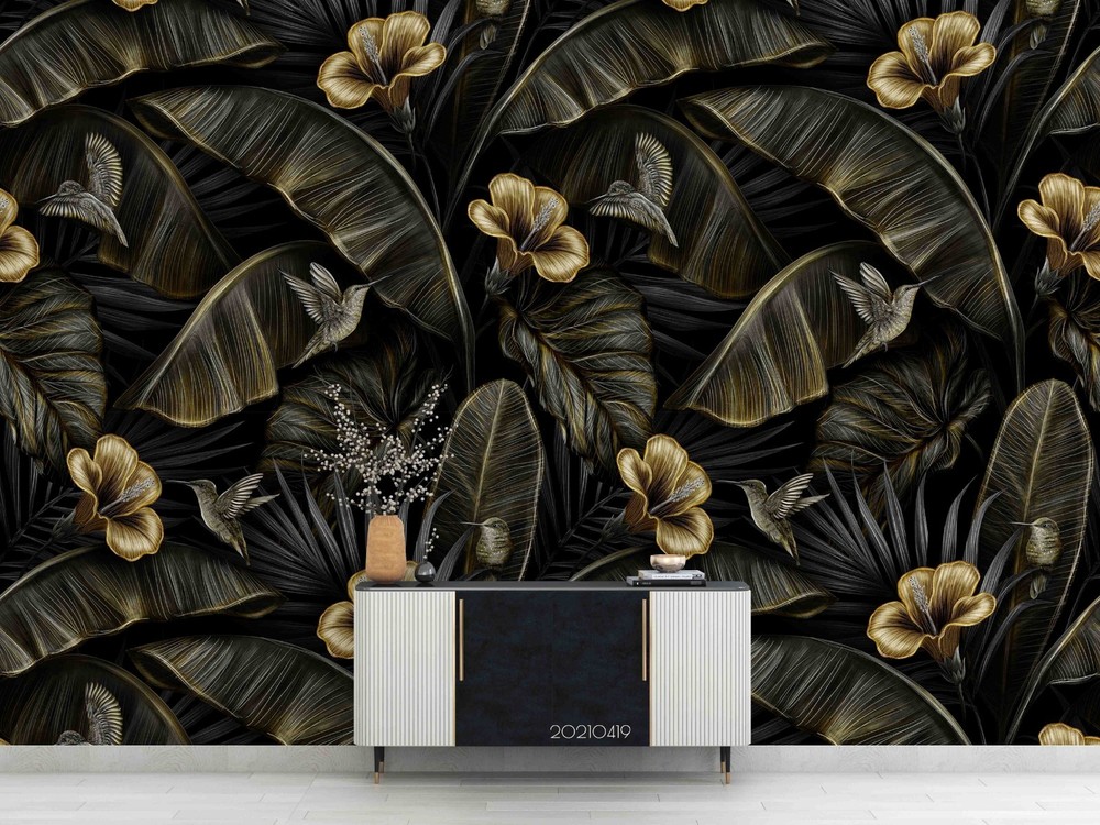 3D Flower Leaves Bird Pattern Wall Murals Wallpaper Murals Wall Sticker