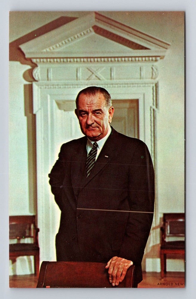 President Lyndon B Johnson, Portrait, People, Antique, Vintage Souvenir Postcard