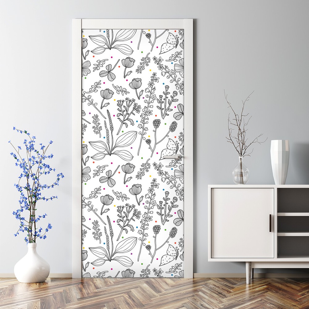 Black and White Floral Dot Adhesive Door Sticker for Nursery or Kids Room