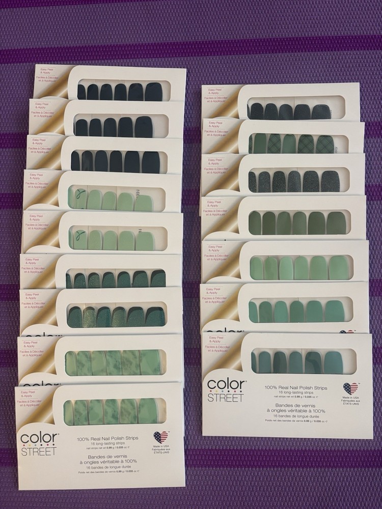 Color Street Nail Polish Strips Lot of 16 Green Teal Glitter Shimmer Unopened