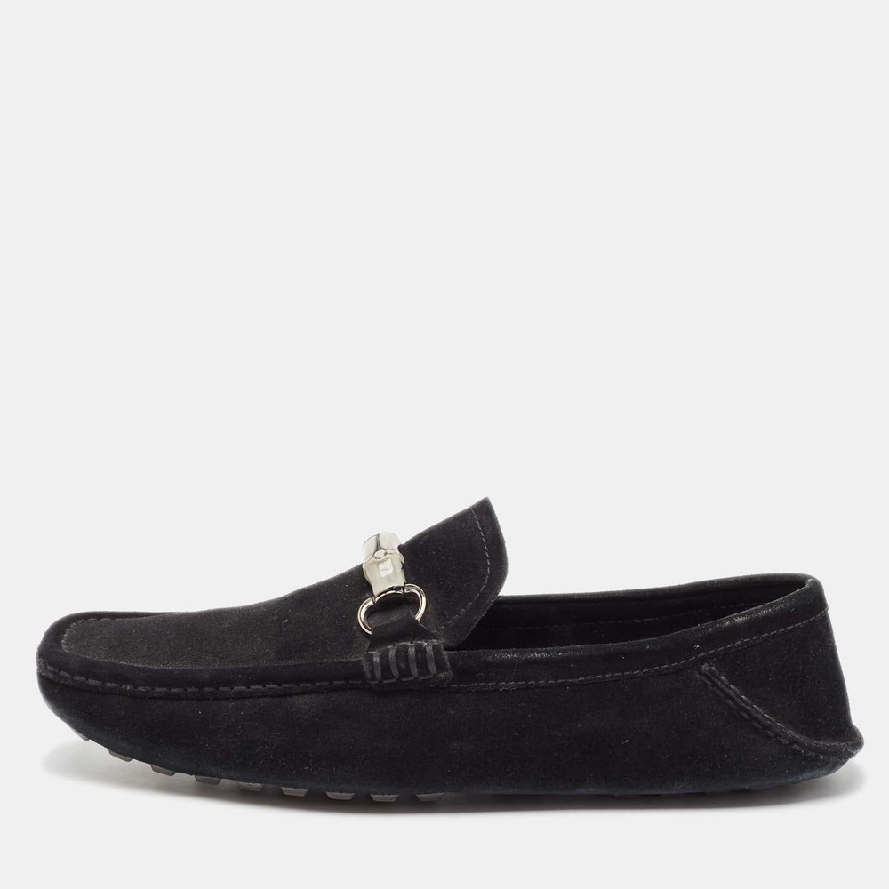 Gucci Black Suede Bamboo Horsebit Loafers Size 43.5 Men's Luxury Slip-Ons