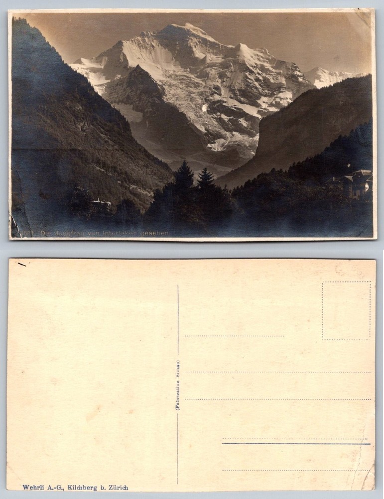 Vintage RPPC Jungfrau Mountain Interlaken Swiss Alps Wehrli Postcard