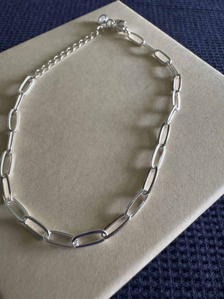 Stylish 925 Sterling Silver Plated Paper Clip Bracelet, 6.5” With 2”extender