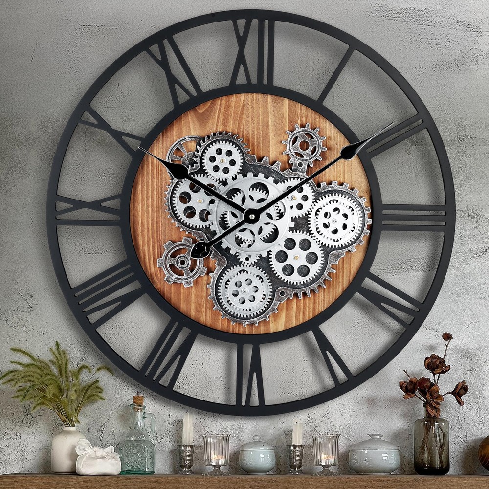 23 Inch Gear Clock with Moving Gears,Large Wall Clocks for Living Room Decor,...
