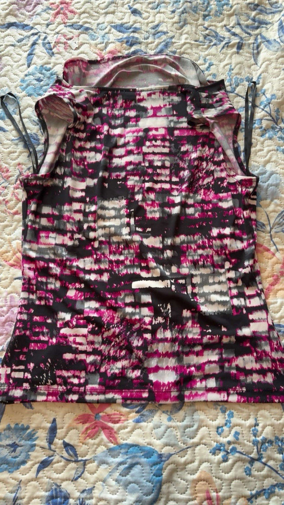 Calvin Klein Pink/Black/White Abstract Knit V-Neck Sleeveless Tank Top Womens S
