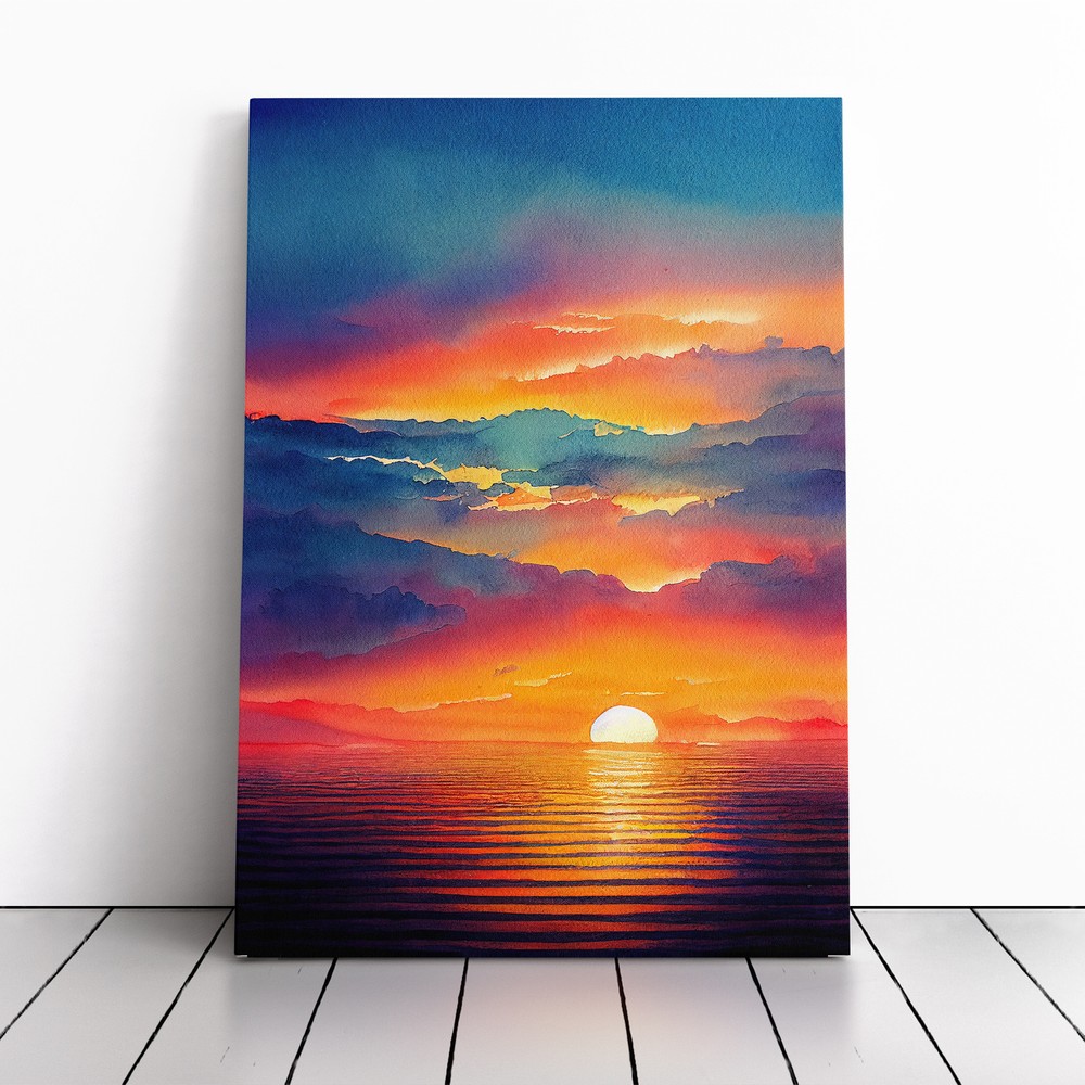 Distinguished Ocean Sunset Canvas Wall Art Print Framed Picture Dining Room