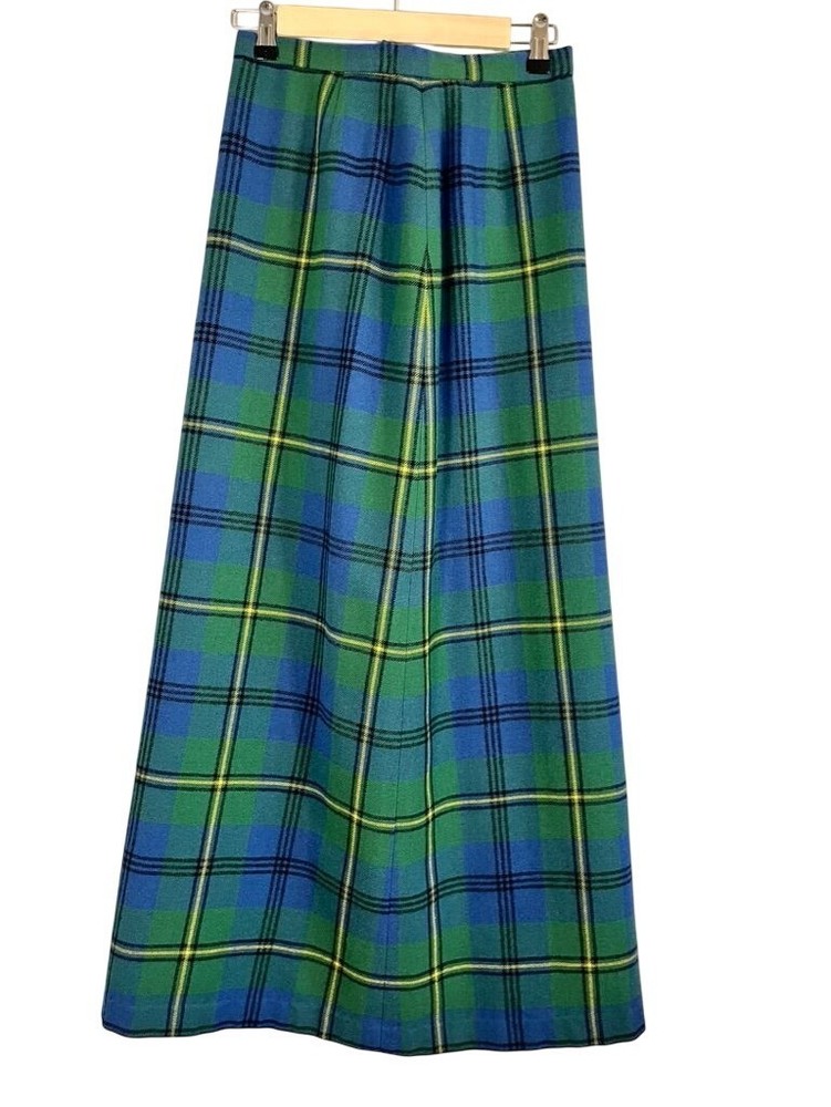 Tartan Wool Plaid Maxi Skirt Blue 27