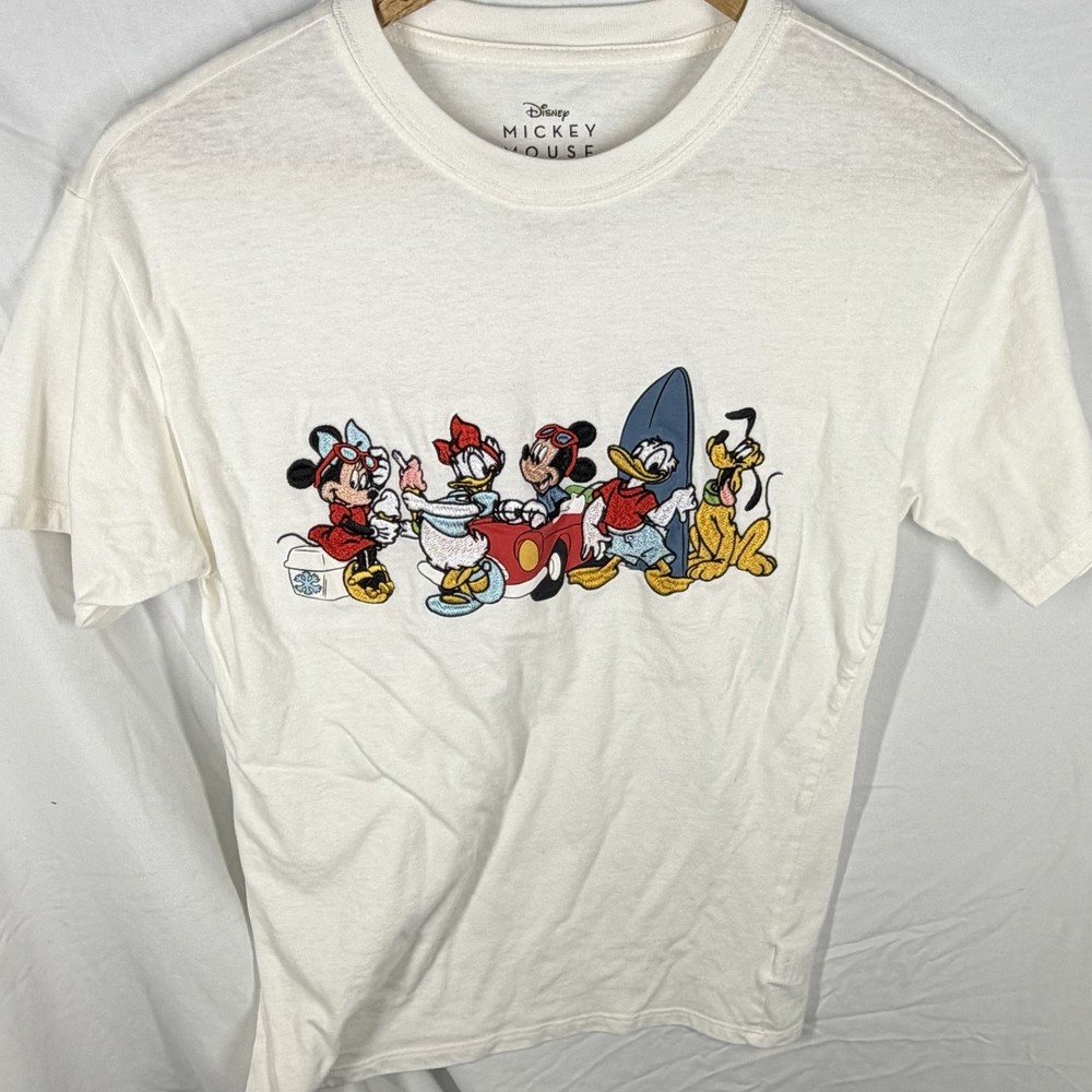 Disney Mickey Mouse Embroidered T-Shirt Size XS  White Minnie Donald Daisy