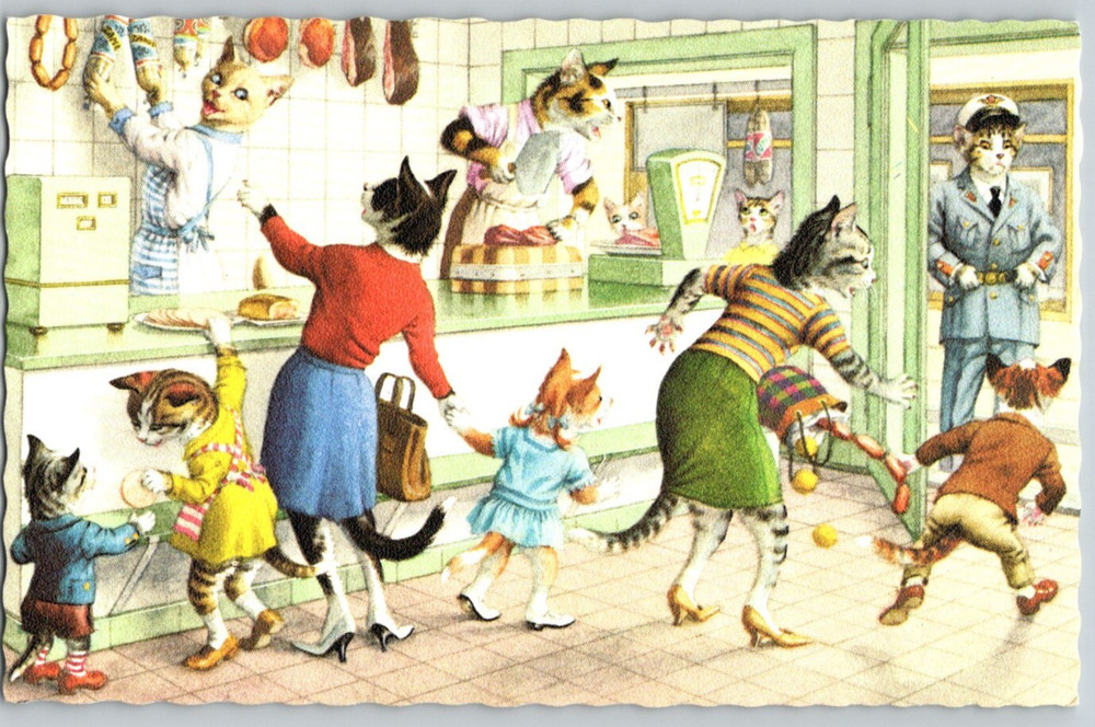 Eugen Hartung Cats - The Butcher Shop #4978 - Mainzer - Unposted Vtg Postcard
