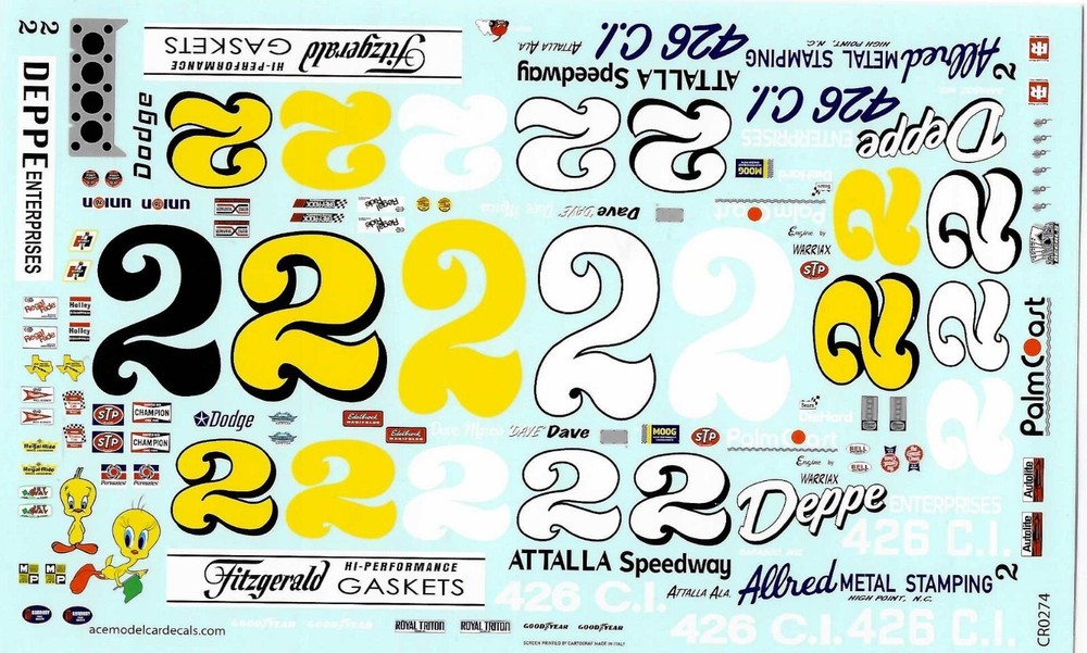 1974 Dave Marcis Ace #2 Deppe Enterprises 1/25 Scale NASCAR Decal-image