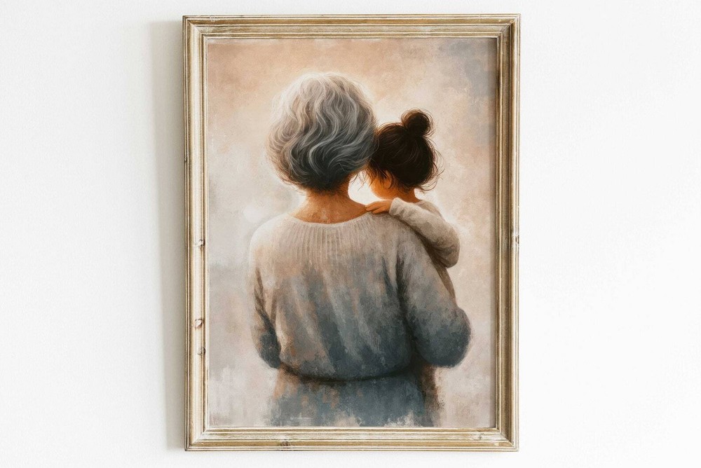 Grandmother And Granddaughter Wall Art Grandma Gift Grandchildren Wall Art